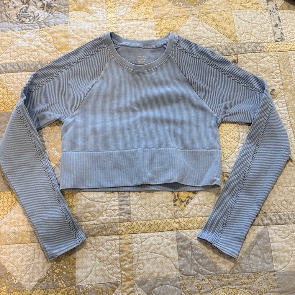 Aerie Offline Light Blue Long Sleeve Ribbed Crop Top